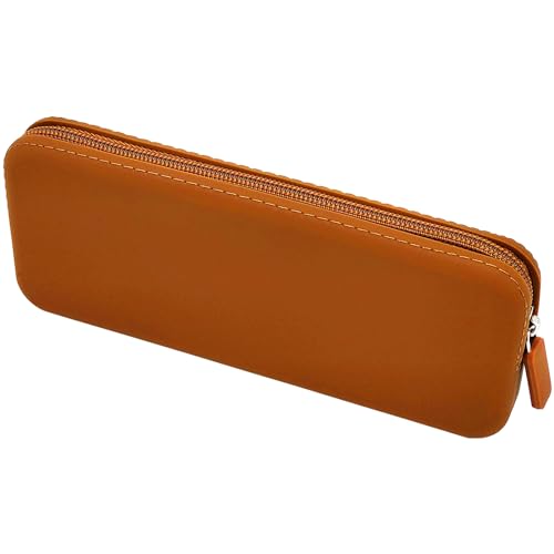 Estojo de lápis de silicone, bolsa cosmética de silicone impermeável, bolsa de lápis, estojo multifuncional estético, bolsa de armazenamento com zíper, Marrom, Tendência