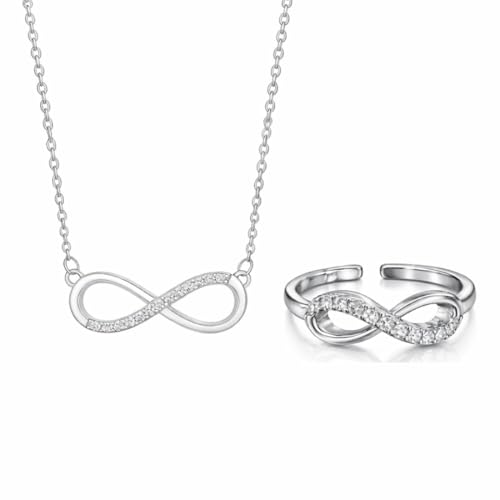 Image of Nilu's Collection Infinity Pendant Necklace with American Diamond Stones For Women| Lightweight | Anti-Tarnish | Anti- Tarnish | Office Wear