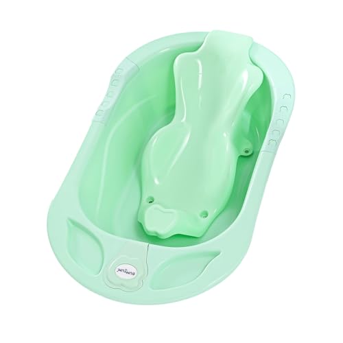 Image of BUMTUM Baby Bathtub & Anti Slip Baby Plastic Bath Chair | Bathtub with Drain Plug, Baby Bath Seat /Sling with Non Slip Suction Base for Babies, Infant & Toddlers(Sea Green)