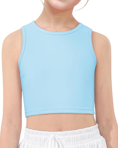HASMES Girls Athletic Tank Tops Sleeveless Round Neck Basic Cute Dance Crop Tops for Kids 8-14Y