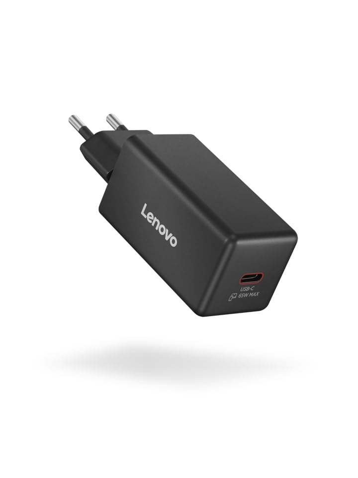 Lenovo Cargador Mini USB-C GAN 65W, Cable 2 m, Carga Rápida, Negro | USB-C Power Delivery 3.0, 65 W, tecnología GaN, entrada CA 100-240 V~, cable USB-C integrado de 2 m