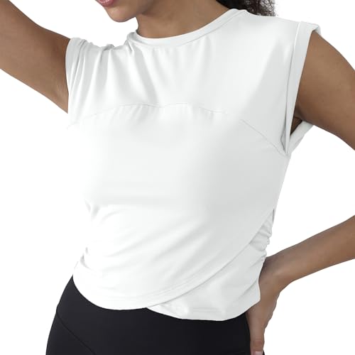 Women's Fitted Workout Tank Top​​ Lightweight Yoga Shirt with Waist Gathers - Running & Gym Crop Top