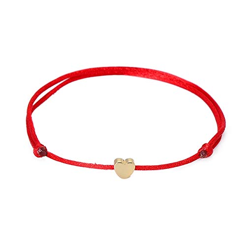 Bracelet Coeur Chanceux avec cordelette rouge réglable à la main