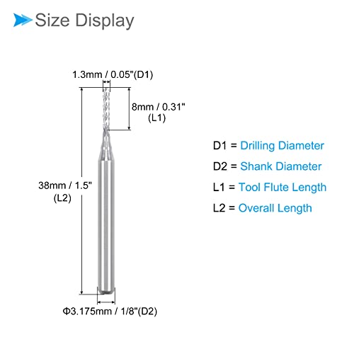Image of Carbide End Mill Engraving Milling Bits, 1.3mm Bit Dia. 1 /8 inch Shank, CNC Cutting Router Bits Tool - (Applications: for PCB Machine), 10-Pieces