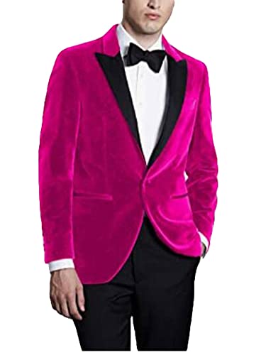 Mi Bo Tong Mens Velvet Blazer Jacket One Button Peak Lapel Prom Party Blazer Dinner Jacket for Men