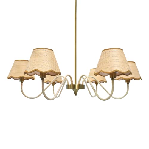Image of Phaosio 39 inch Boho Rattan Chandelier, 6-Light Rattan Pendant Light, Handwoven Natural Rattan, Rustic Industrial Adjustable Rattan Fixture for Dining Room, Kitchen Island & Living Room, E12 Socket