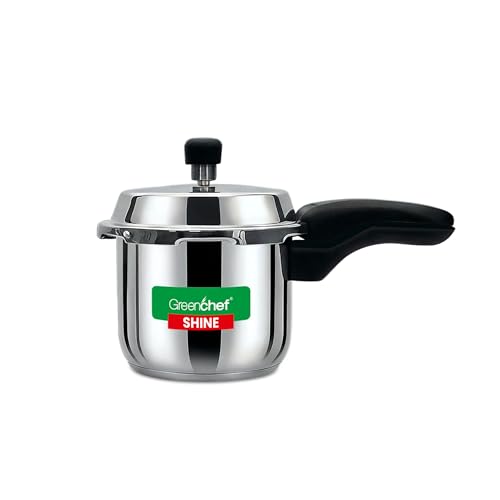 GREENCHEF Shine outer lid Stainless steel Pressure cooker 3 litre Induction Compatible and Gas stove - ISI Certified