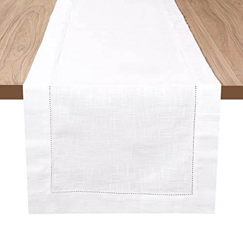 Chemin de table rectangulaire coton blanc 40x182 cm déco chic - 2