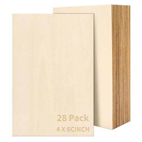 28 PCS Basswood Sheets - 4 x 6 x 1/16 Inch Thin Unfinished Craft Wood Pieces for DIY Projects Model Making Drawing and Engraving