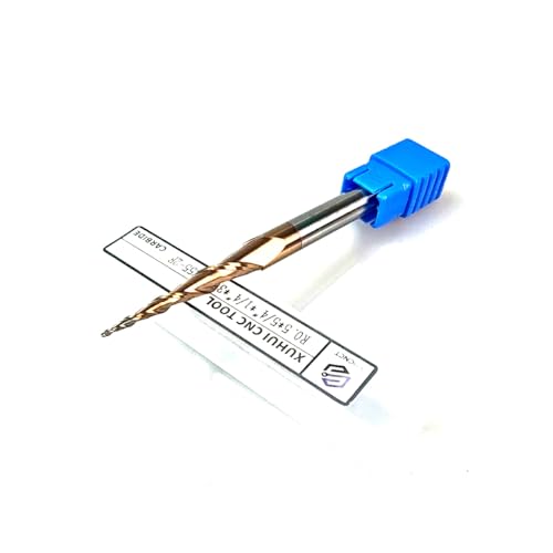 HRC55 2Flutes Tungsten Solid Carbide Tapered Ball Nose Carving End Mill 1/4" Shank 2D 3D Woodworking Tool CNC Router Bits CNC end Mill (1pc, Radius=0.5mm)