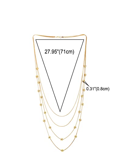 COOLSTEELANDBEYOND Statement Necklace Waterfall Multi-Strand Layered Long Chains with Ball Charm Pendant4