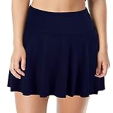 Septangle Swim Skirt for Women Mid Waist Tummy Control Tankini Bikini Bottom Swimsuits (Navy Blue, US 16)
