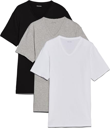 Calvin Klein T-Shirts Manches Courtes Lot de 3 Homme avec Col en V, Multicolore (Black, White, Grey Heather), M