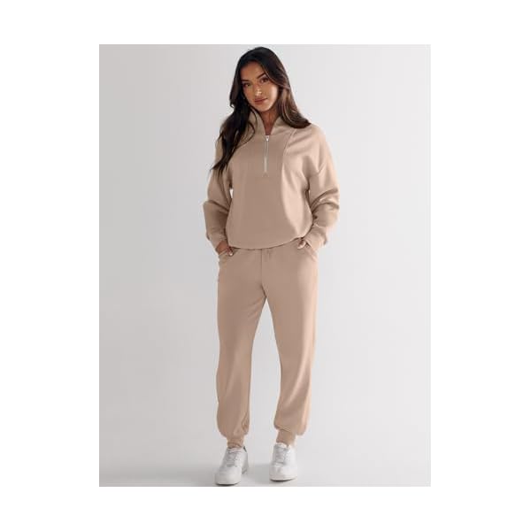 ANRABESS Tracksuit for Women 2 Piece Outfits Sweat Set Half Zip Long Sleeve Cropped Sweatshirt Sweatpants Cozy Sweatsuit Matching Lounge Set Fall Clothes 1310kaqi-S