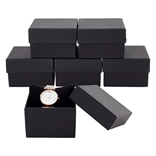 BENECREAT 6 Pack Negra Caja de Cartón Craft con Almohada Suave de Presentación Superior Envase para Reloj y Brazalete 8.7x8.7x5.5cm
