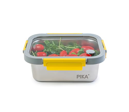 Pika - Boite alimentaire en inox et couvercle en verre trempé – Hermétique et légère – Compatible micro-ondes, four, congélateur – MetalShock (1200...