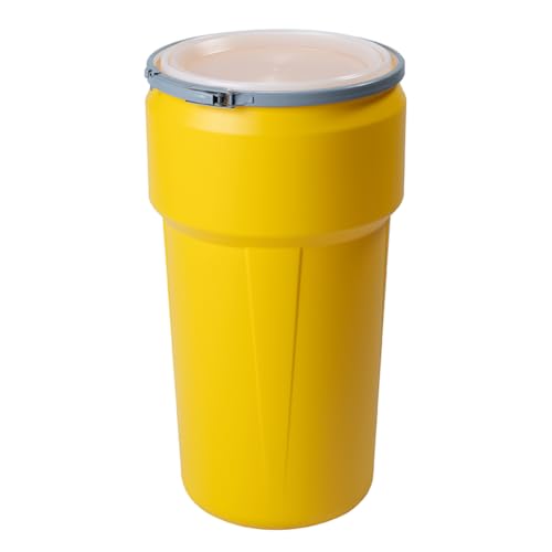 Eagle Plastic Drum, 20 Gallon Drum, DOT Compliant, Made in USA, Yellow | High-Density-Polyethylene Construction, Open Head Lab Pack Drum, Metal Lever-Lock Lid, Hazardous Material Storage, Transport