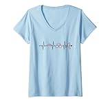 Damen Triathlon Heartbeat Triathlonrad Triathlet Profi Triathlon T-Shirt mit V-Ausschnitt
