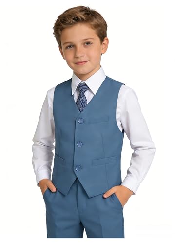 Image of YuanLu Boys Suit Dress Clothes Ring Bearer Outfit Homecoming Dresses Boy Vest and Pants Set for Kids Wedding Tuxedo Suits