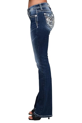 Miss Me Women's Mid-Rise Trinity Wing American Flag Faux Flap Pockets Bootcut Jeans3