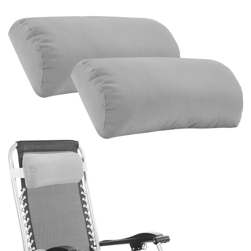 Rasugarlary Headrest Pillow for Patio Chaise Lounge, 2 Packs Head Pillow with Elastic Band for Zero Gravity Lounge Chair, Head Neck Rest Pillow Lumbar Pillow, Light Gray