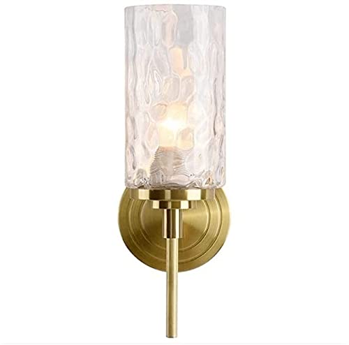 OOMRNV Lámpara De Latón De Un Solo Cabezal, Cuerpo De Lámpara De Cobre, Pantalla De Vidrio Cilíndrica, Lámpara Minimalista E14 para Dormitorio, Pasillo,