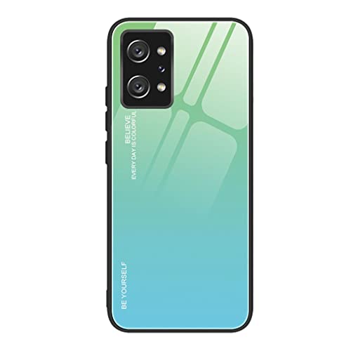 SEAHAI Funda para Realme GT2 Pro (GT 2 Pro), Degradado de Color Carcasa con Tapa Trasera de Cristal Templado & Estuche Silicona TPU con Absorción de Golpes, Verde Juvenil