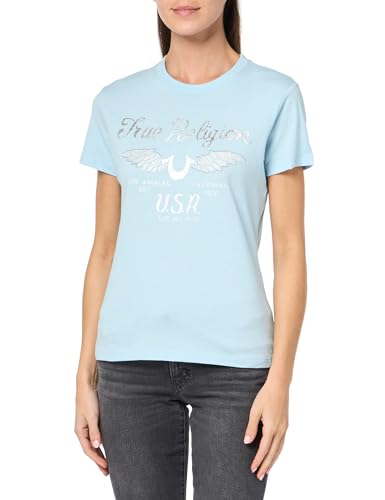True Religion Brand Jeans Crystal Wings Crewneck S/S Tee, Cool Blue, L