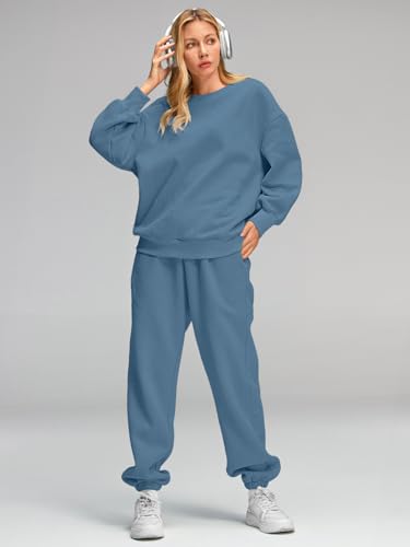 AUTOMET Womens 2 Piece Outfits Sweatsuit Oversized Sweatshirt Lounge Sets Baggy Sweatpants Fall Fashion with Pockets