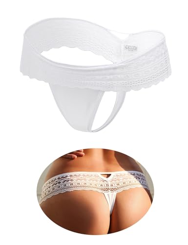 ohmydear Tanga para Mujer Sexy Chic de Gran Talla con Culotte de Encaje, Slip de Cintura Baja con Entrepierna de Algodón Transpirable, Lencería Sensual para Ropa Interior, blanco, XL