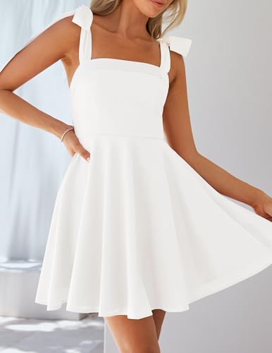 ZESICA Womens Summer Sleeveless Mini Dress Tie Shoulder Square Neck High Waist Swing A Line Short Sundresses2