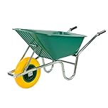 KCT 110L Green Garden Builders Heavy Duty Wheelbarrow with Puncture Proof Solid Tyre Wheel