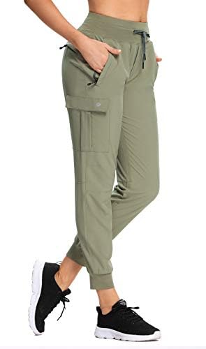 RlaGed Women’s Lounge Cargo Hiking Pants Lightweight Joggers Quick Dry Water Resistant Outdoor Fishing UPF 50+ Sweatpants with Zipper Pockets Green m