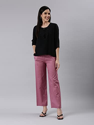 Image of GO COLORS Women Blue Stripe Cotton Wide Pants