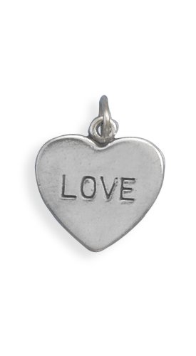 925 Sterling Silver Oxidized Heart Shaped Charm Pendant Necklace With Love Engraved Measures 21mmx15mm Jewelry Gifts for Women