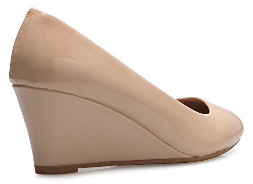 Olivia K Women's Adorable Low Wedge Heel Shoe - Easy Low Pumps - Basic Slip On, Comfort