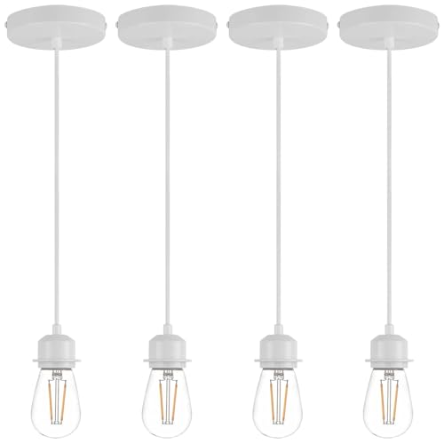 Xisakaca 4 Pack Vintage Pendant Light Kit, Farmhouse E27 Base Industrial Lamp Lantern Socket Canopy Kit Cord Holder, DIY Hanging Light Ceiling Lighting Fixture for Kitchen Island Corridor Bar Cafe