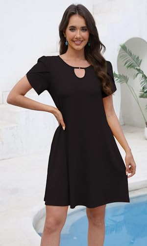 Image of COSSEN Women's Summer Casual Tshirt Dress Crew Neck Short Sleeve with Pockets Flowy Loose Sundress