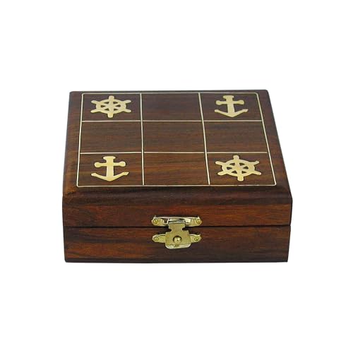 NKlaus Anker- und Steuerrad-Spielset aus Holz und Messing, 10x10x3,5cm – Spaßige Nautische Deko, Spielzeug 15952