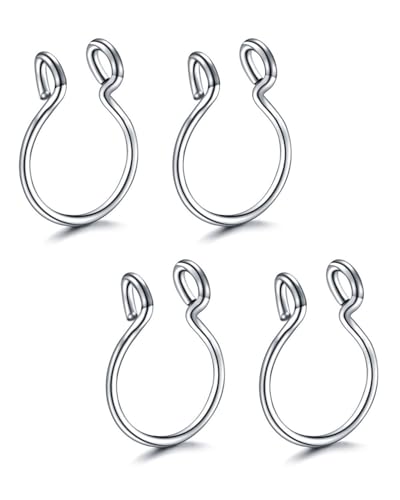 WINXMIN 4Pcs Septum Falso, Piercing Nariz Falso, Piercing Falso, Acero Quirúrgico, Piercing Septum Clip On Sin Perforación, Aros para Labio y Nariz, Joyería Corporal,Con caja de regalo,Plata