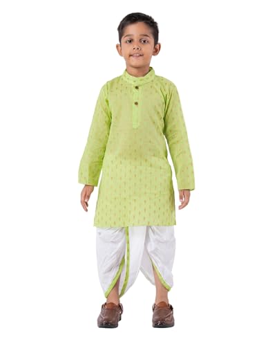 Image of Boys Dhoti Kurta Set for Kids - Cotton Kurta and Elastic Waist Dhoti - Traditional Dress
