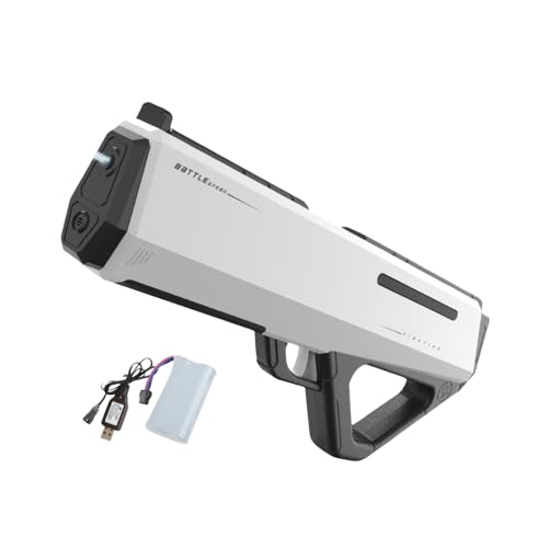 WXQ電動水鉄砲【2024ウォーターガン】 水遊び おもちゃ 電動ウォーターガン超強力飛距離 連射 充電式防水バッテリー 水鉄砲合戦 大容量 大人/子供 ビーチ/プール/川遊び 水ゲーム、誕生日プレゼント (ホワイト,単電池 +予備バッテリー1個)