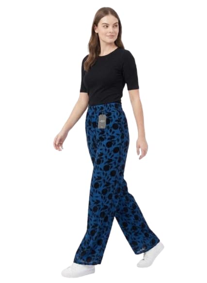Women's Blue Floral Print Wide Leg Pyjama Pants-picture-55