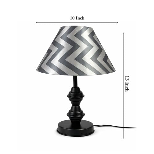 Image of tu casa Modern Table Lamp with Classic Chevron Grey Satin Shade | Metal Iron Base Decorative lamp for Living Room| Decorative Lighting for Living Room, Study, Designer Table Lamp for Gifting