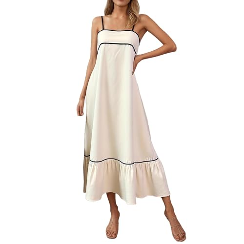 Vestido largo de playa para mujer con tirantes ajustables y volantes