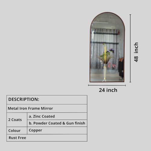 Image of Modern Elegance Semi Circle Wall-Mounted Mirror Metal Framed Wall Mirror Bathroom Mirror Living Room Mirror Home Decor Mirror 24 x 48 Inches Color Copper MF 82