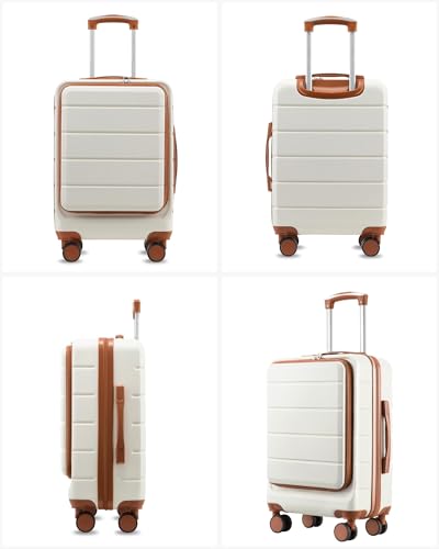 LUGGEX Carry On Luggage Set 3 Piece, Front Pocket Hard Shell Suitcase for Travelling with Spinner Wheels & TSA Lock, FX-Lite, Beige image 8