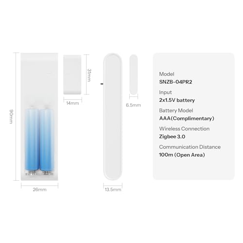 Image of SONOFF SenseGuard DW Gen2 SNZB-04PR2 Zigbee Door Window Contact Sensor, Open /Close Monitoring, Tamper Proof, Phone Alert, Home Security Alarm, Works with Alexa, Home Assistant & SmartThings, 4-Pack