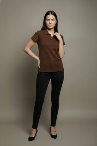 Image of BEAR THREAD Women's Plain Polo T-Shirt | Classic Collared Half Sleeve Top | Soft Breathable Lightweight Fabric | Solid Casual Summer Polo Tee