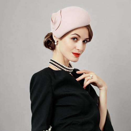 Image of Flower Womens Dress Fascinator Wool Felt Fedora French Pillbox Hat Party Wedding Teardrop Beret